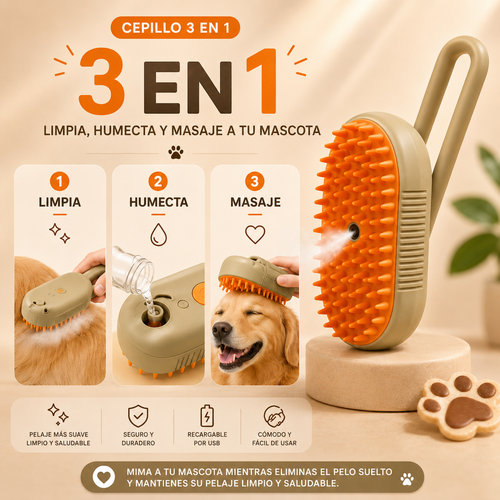 VaporBrush | Cepillo 3 en 1 para Perros y Gatos